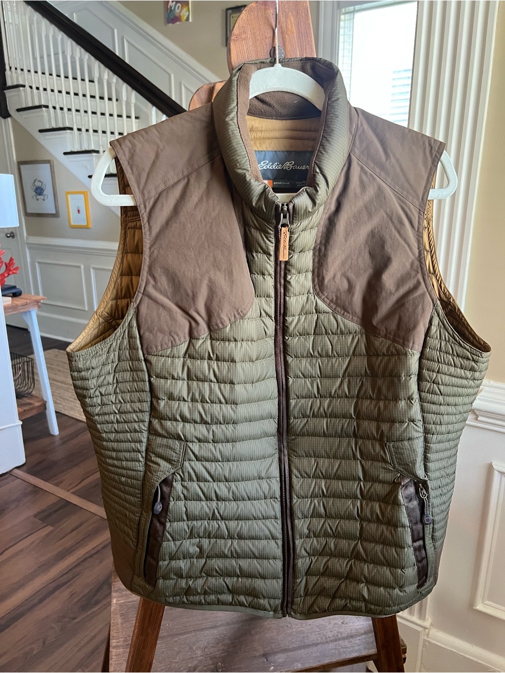 Women’s Eddie Bauer Olive and Brown Quilted Down Vest
